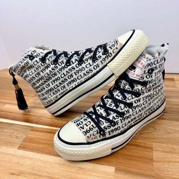 Vintage Converse Graduate Class of 1990 High Top Sneakers White Black Mens 5 - Picture 9 of 9